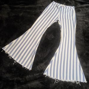 EXTRA WIDE FLARE Peach Love striped bell bottom jeans Large